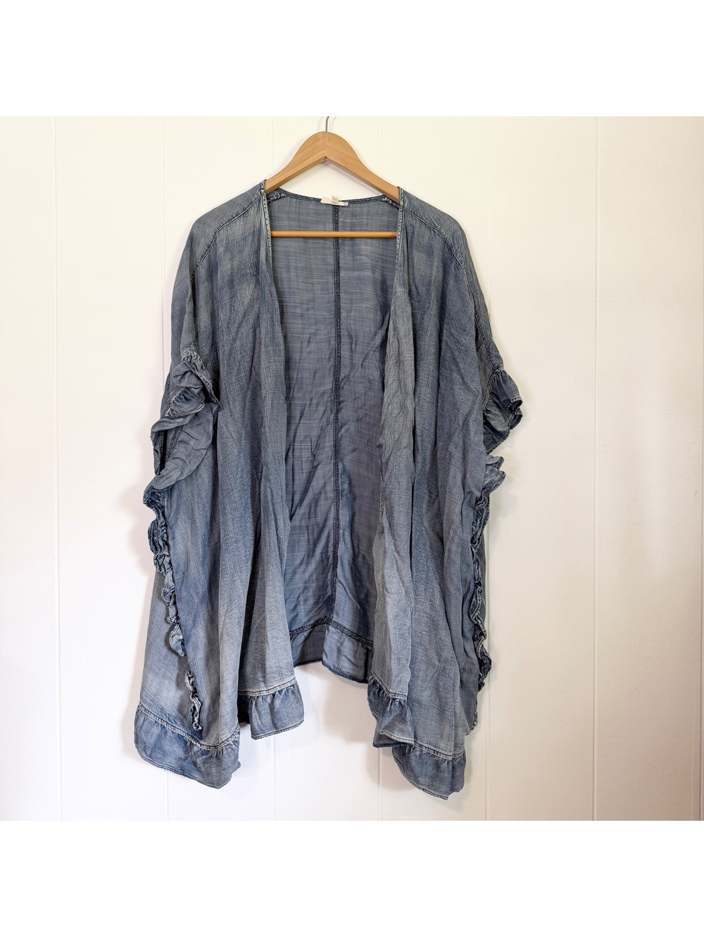 Easel Chambray Open Front Cardigan Cover Up Women's 2X